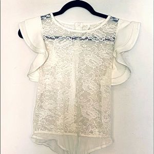 Lace Short Flounce Sleeve Bodysuit